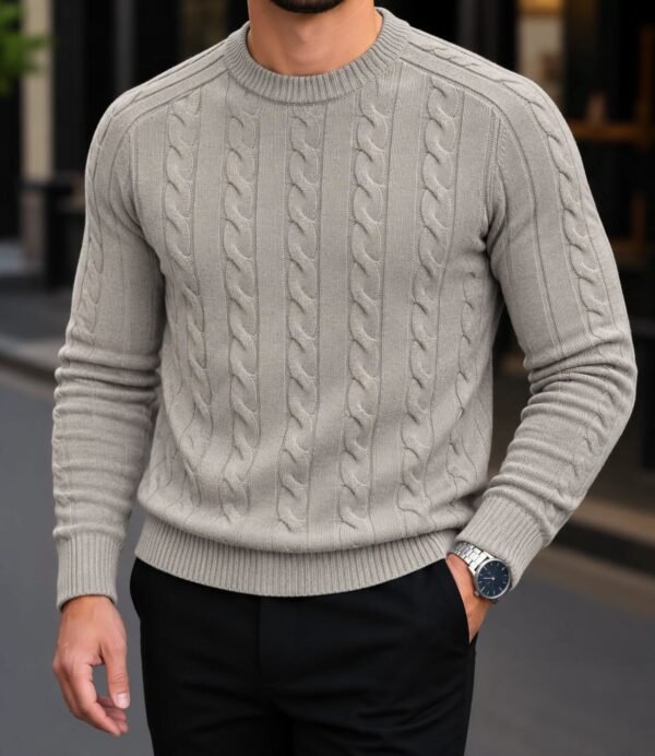 Men’s Cable Knit Crew Neck Sweater – Classic Cable Knit