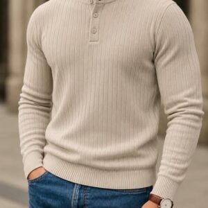 Men’s Ribbed Henley Sweater – Classic Henley
