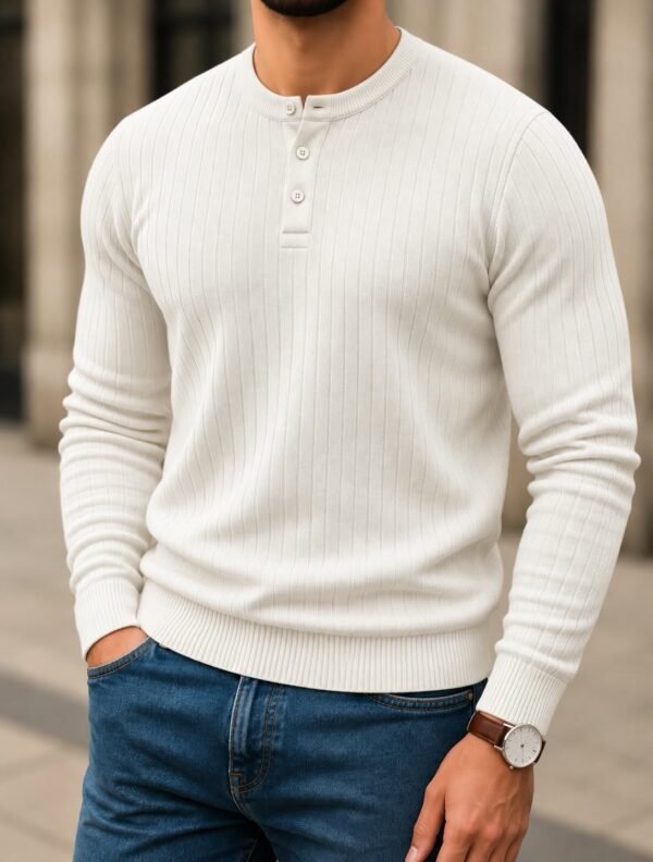 Men’s Ribbed Henley Sweater – Classic Henley
