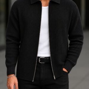 Men’s Collared Zip-Up Cardigan – Classic Elegance