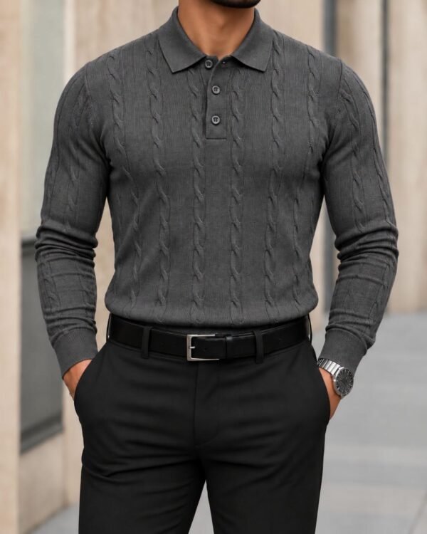 Men’s Cable Knit Polo – Classic Elegance