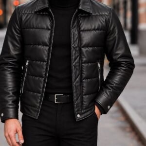 Leather-Look Jacket with Quilted Front Panels