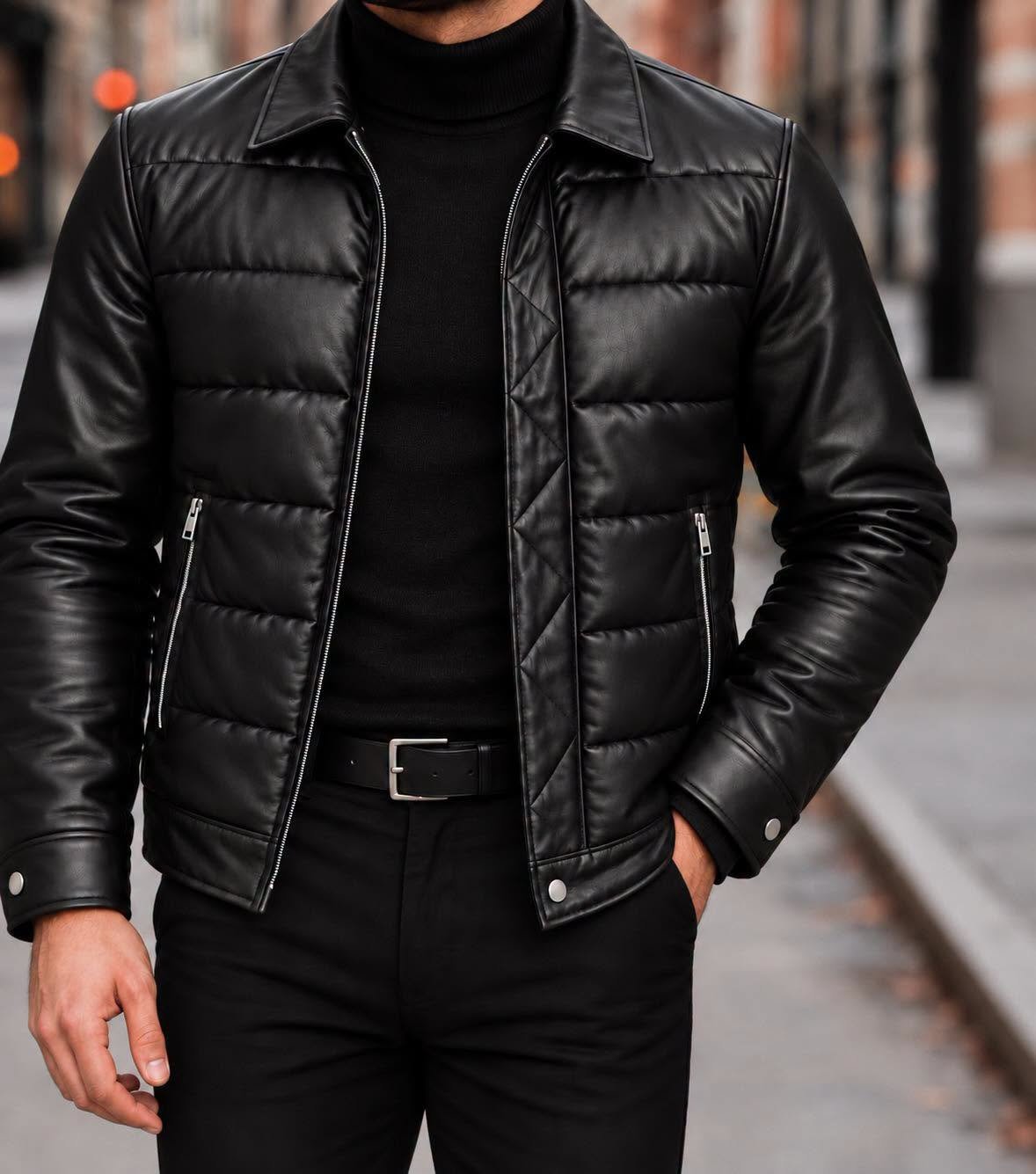 Leather-Look Jacket with Quilted Front Panels