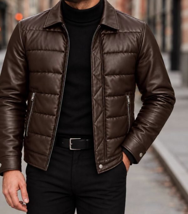 Leather-Look Jacket with Quilted Front Panels