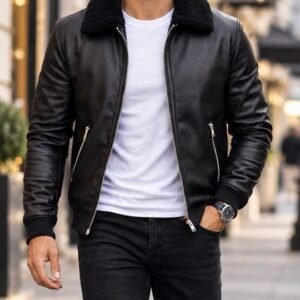 Leather-Look Jacket with Plush Collar