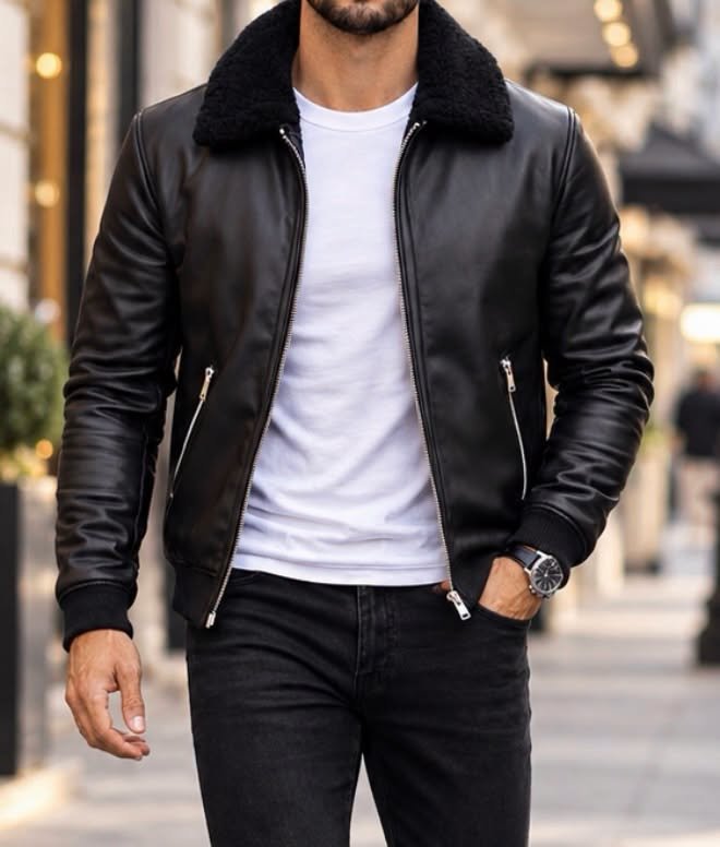 Leather-Look Jacket with Plush Collar