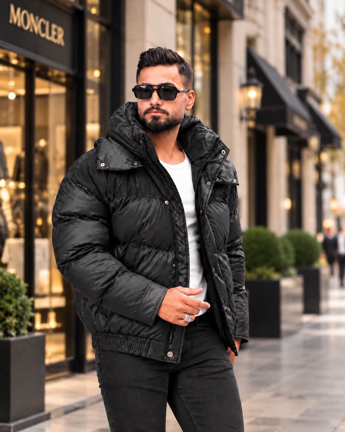 Hooded Puffer Jacket with High Collar
